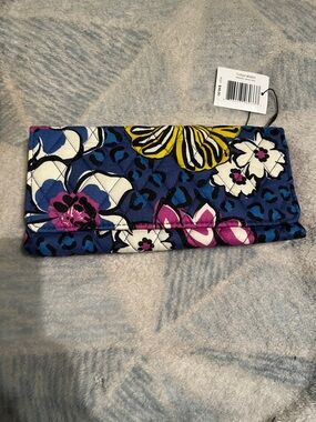 Vera Bradley Factory Style Trifold Wallet in the African Violet floral pattern